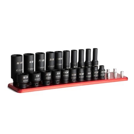 Capri Tools 1/4in. Drive Shallow Deep Impact Socket Set, 3/16 9/16in., SAE, 20-Piece Billet Aluminum Socket Rail CP51000-20SSDR